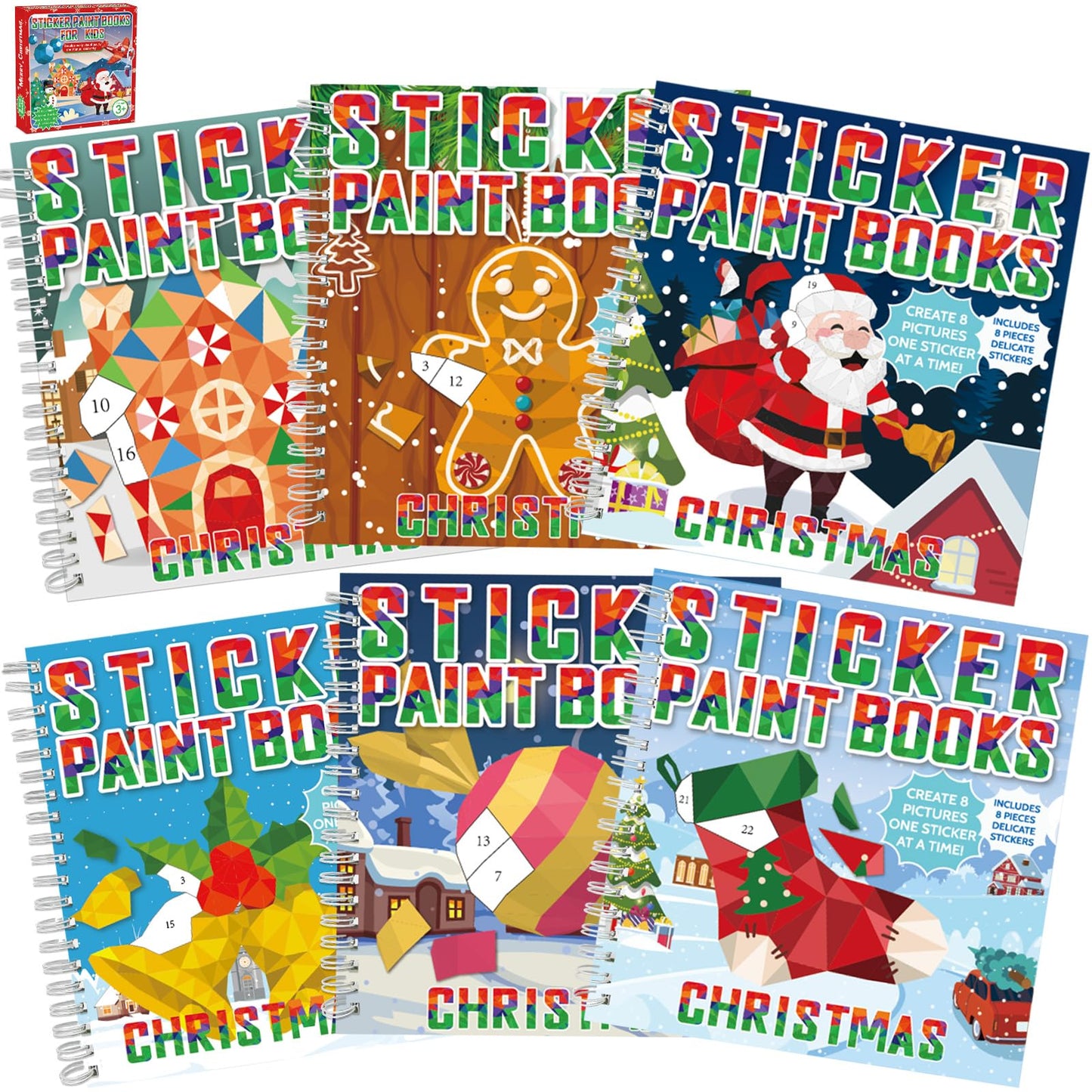 gisgfim 6-Pack Christmas Sticker Paint Books for Kids – 48 Pictures