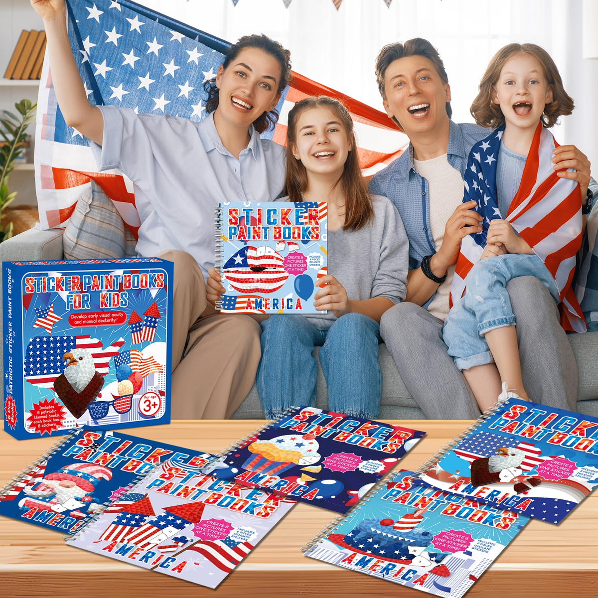 gisgfim 6pcs patriotic sticker books – sticker by number, 48 pictures for kids 4-8 | 4th of July & Memorial Day