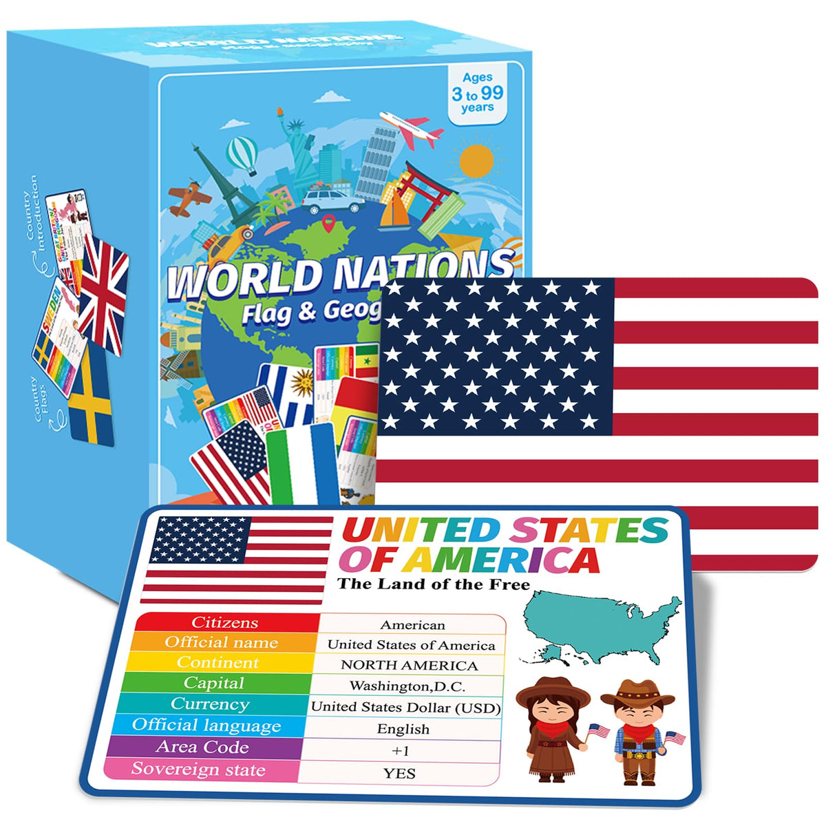 gisgfim Countries of the World Flashcards – Laminated Geography Cards for Flags, Capitals & Languages
