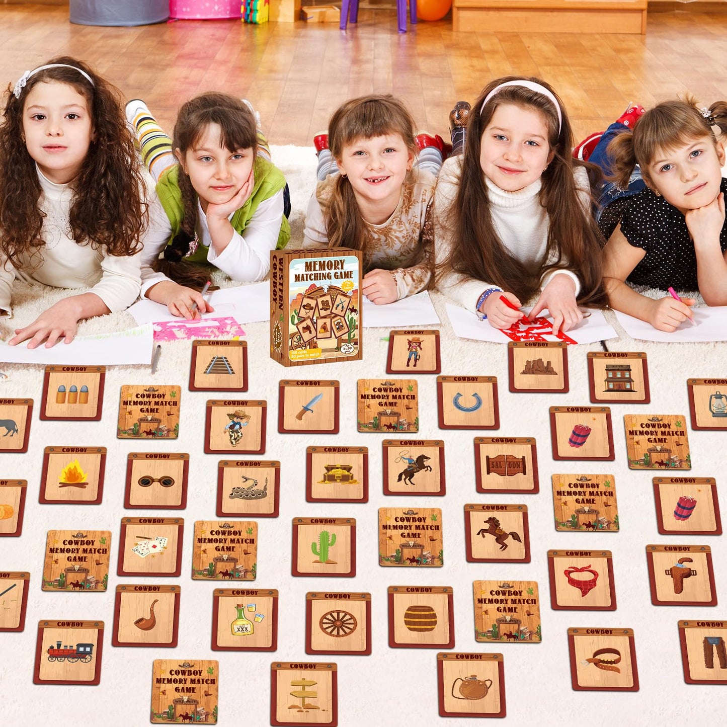 gisgfim 50 Pairs Cowboy Memory Matching Game – Western Theme for Kids