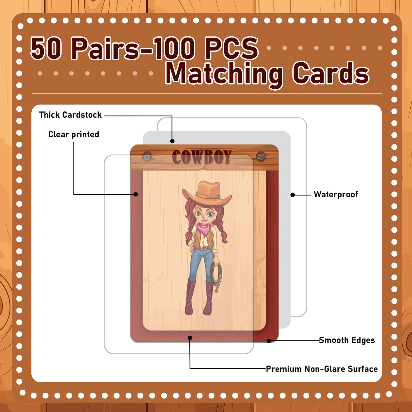 gisgfim 50 Pairs Cowboy Memory Matching Game – Western Theme for Kids