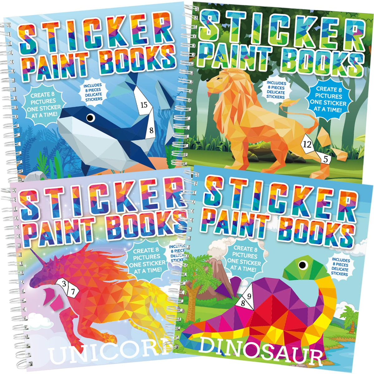 Gisgfim 4 Pcs Paint by Sticker Books – Dinosaur, Unicorn, Ocean & Forest Animals