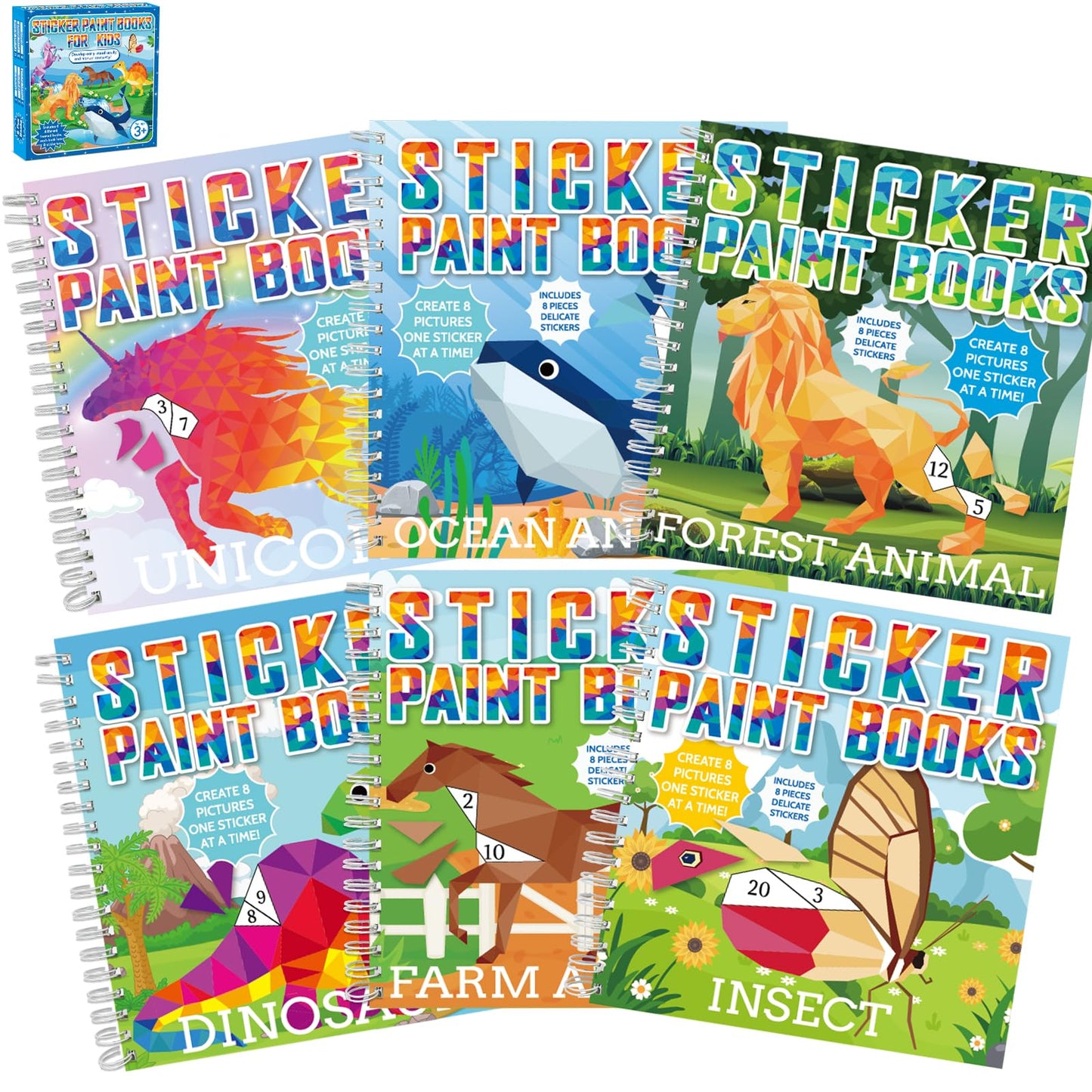 gisgfim 6 Pcs Paint by Sticker Books for Kids 4-8 — 48 Pictures