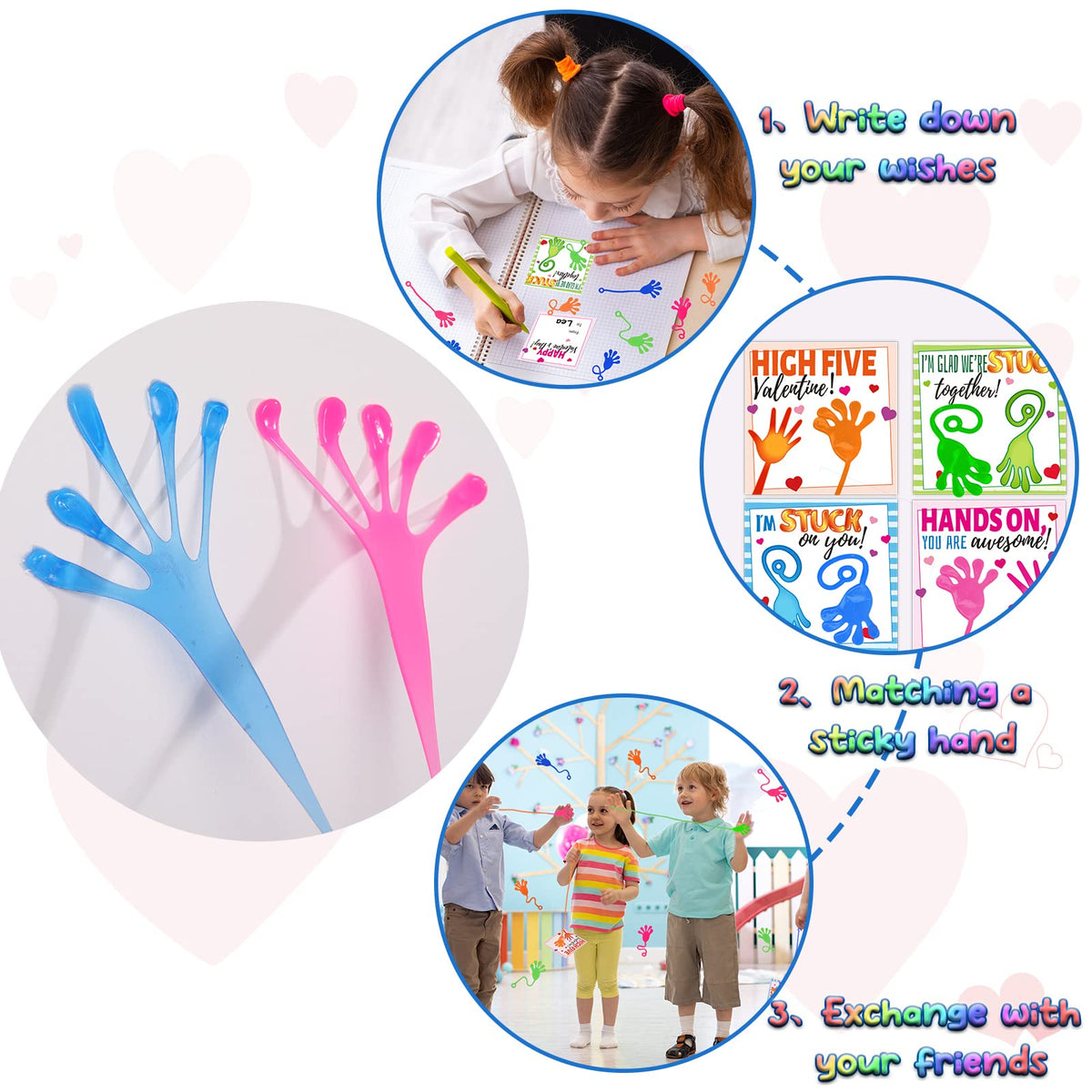 gisgfim 36-Pack Valentines Day Cards with Sticky Slappy Hands – Classroom Gift Set