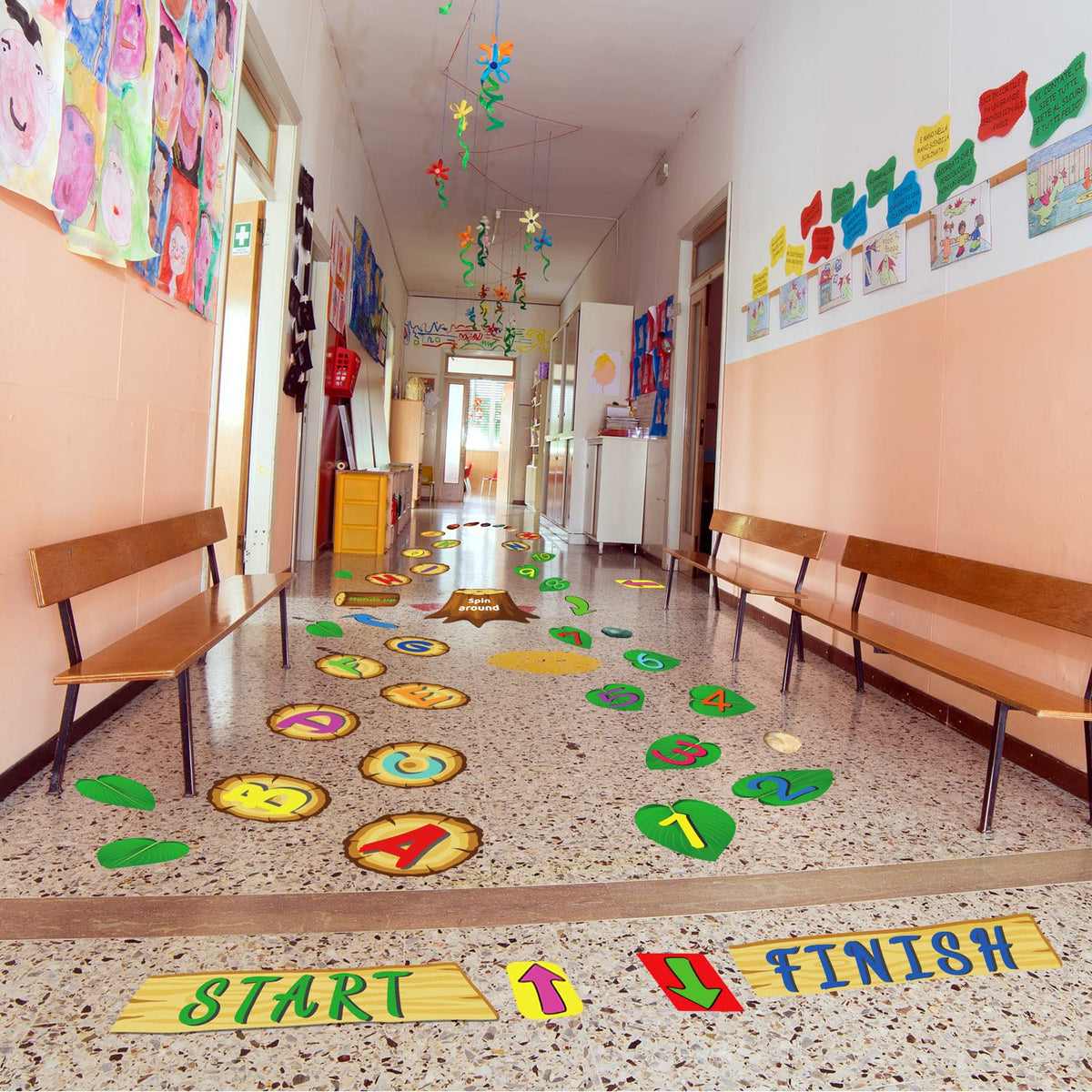 gisgfim 115-Piece Alphabet & Number Hopscotch Floor Decals - Jungle Theme for Room, Nursery & Classroom