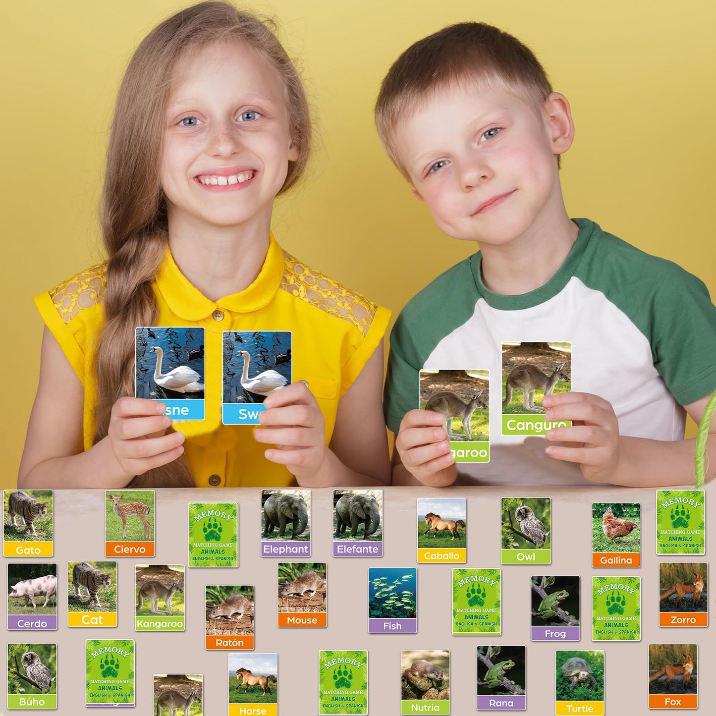 gisgfim Bilingual Animal Memory Game – 50 Pairs, English & Spanish, for Kids & Families