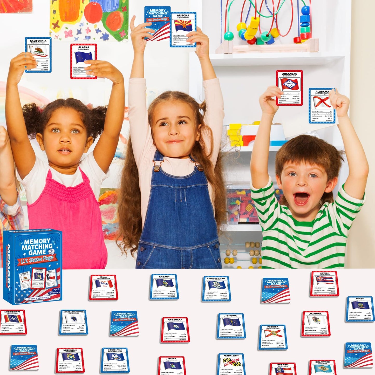 gisgfim – Flags of the United States Memory Game: 50 State Flags & Geography Learning Cards