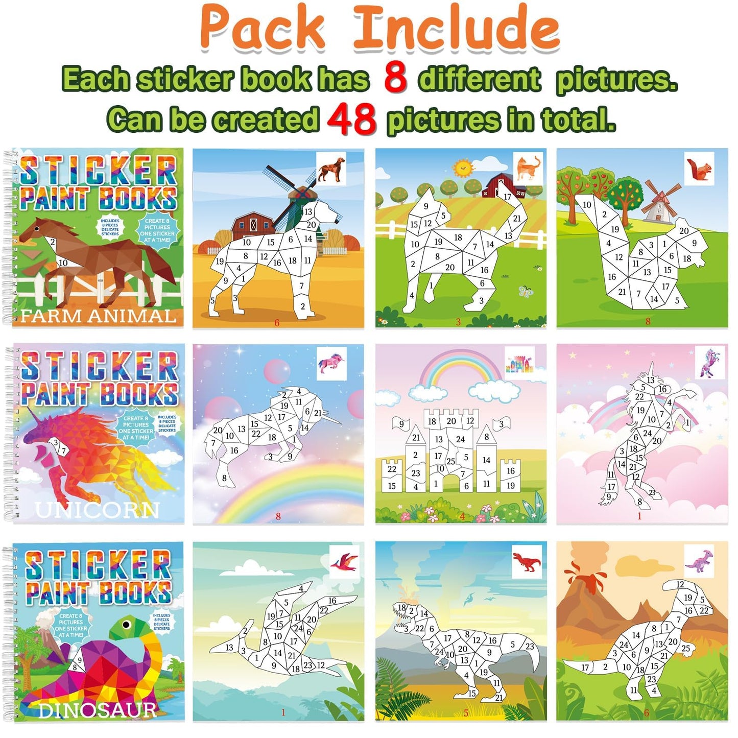 gisgfim 6 Pcs Paint by Sticker Books for Kids 4-8 — 48 Pictures