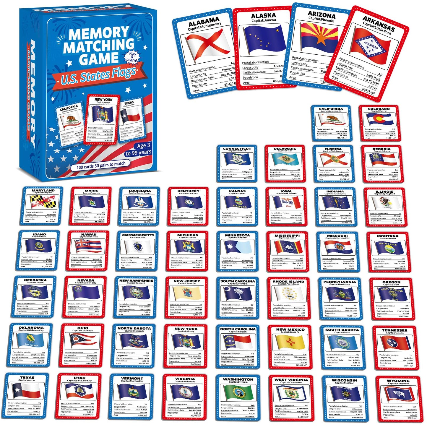 gisgfim – Flags of the United States Memory Game: 50 State Flags & Geography Learning Cards