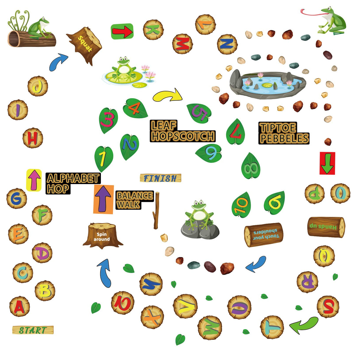 gisgfim 115-Piece Alphabet & Number Hopscotch Floor Decals - Jungle Theme for Room, Nursery & Classroom