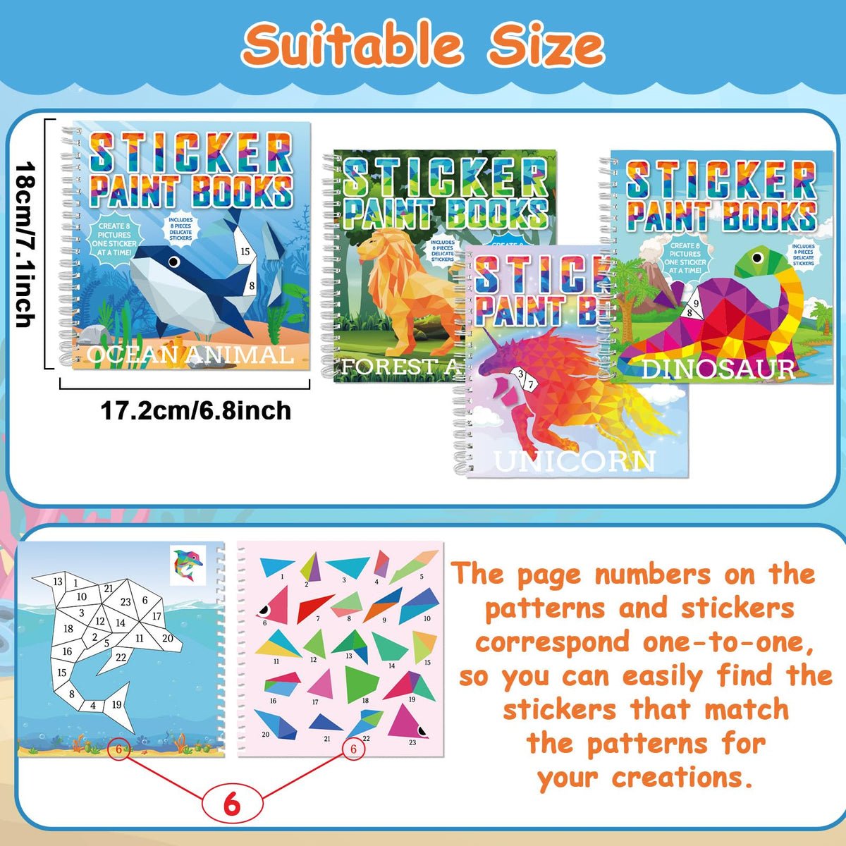Gisgfim 4 Pcs Paint by Sticker Books – Dinosaur, Unicorn, Ocean & Forest Animals