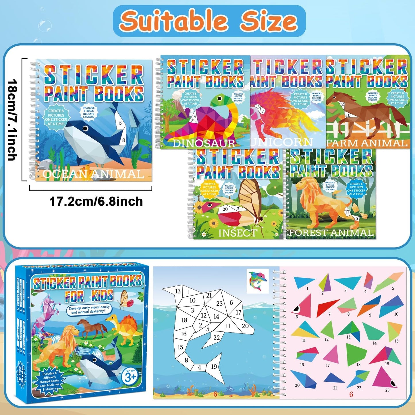 gisgfim 6 Pcs Paint by Sticker Books for Kids 4-8 — 48 Pictures
