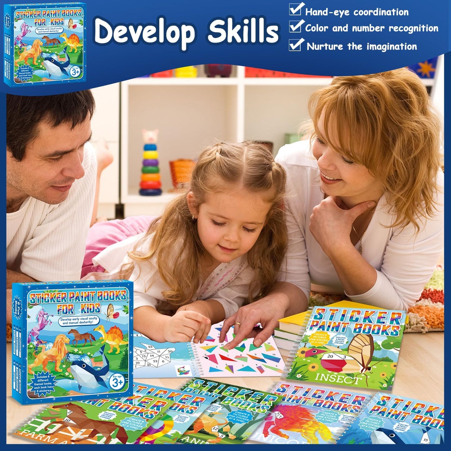 gisgfim 6 Pcs Paint by Sticker Books for Kids 4-8 — 48 Pictures