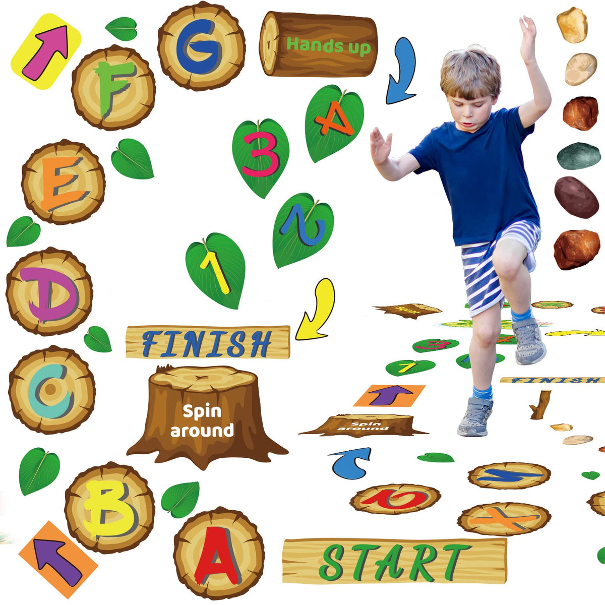 gisgfim 115-Piece Alphabet & Number Hopscotch Floor Decals - Jungle Theme for Room, Nursery & Classroom
