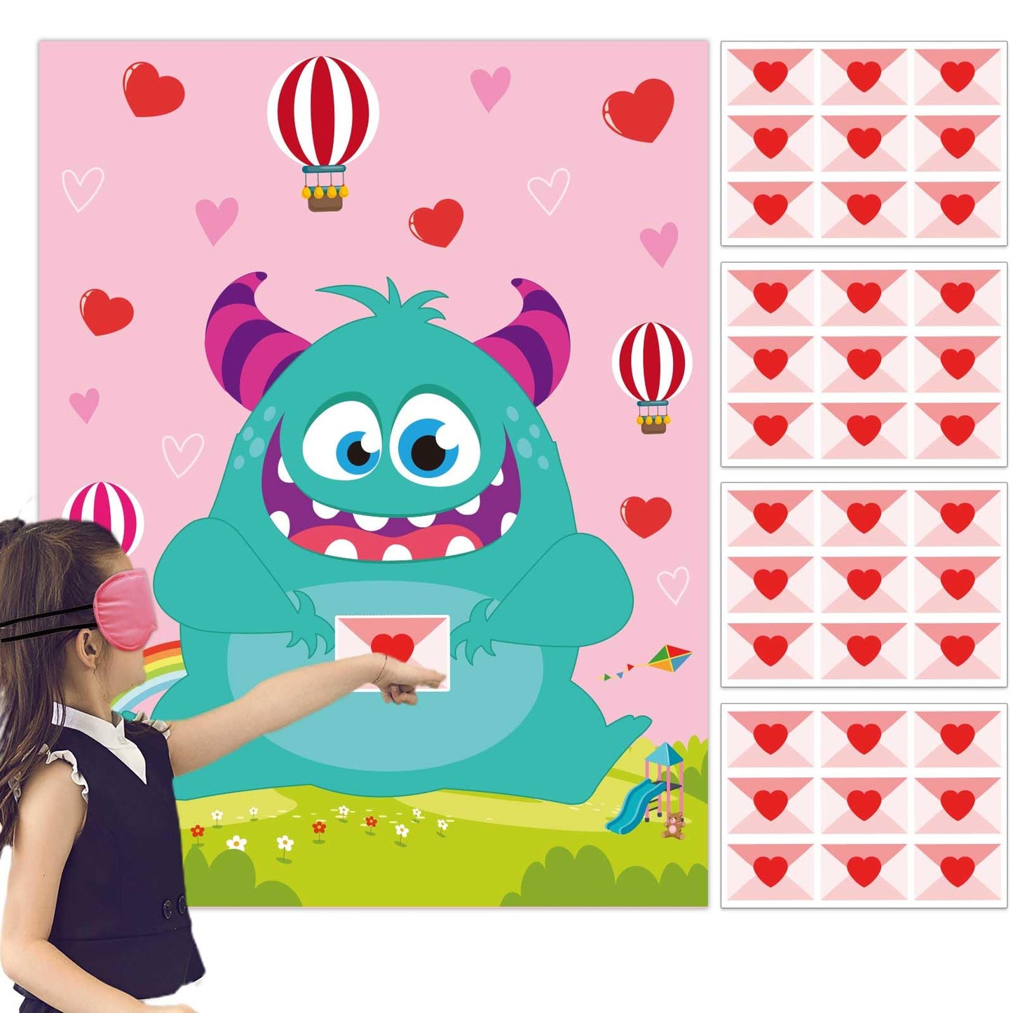gisgfim Valentine Day Games for Kids – Pin The Heart on The Monster with 36 Heart Stickers