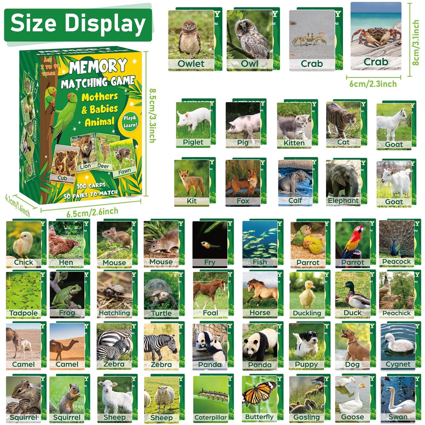 gisgfim 50 Pairs Memory Matching Game – Animal Memory Cards for Kids & Adults