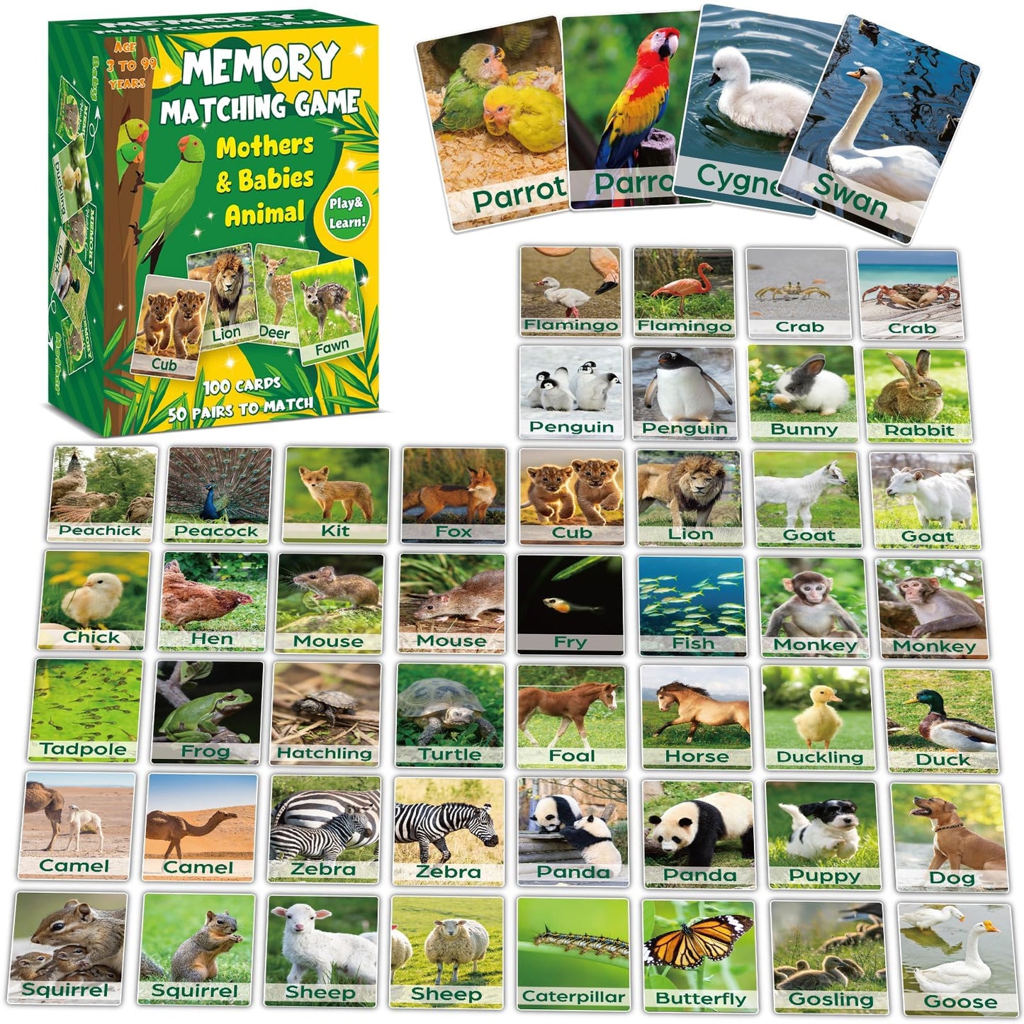 gisgfim 50 Pairs Memory Matching Game – Animal Memory Cards for Kids & Adults