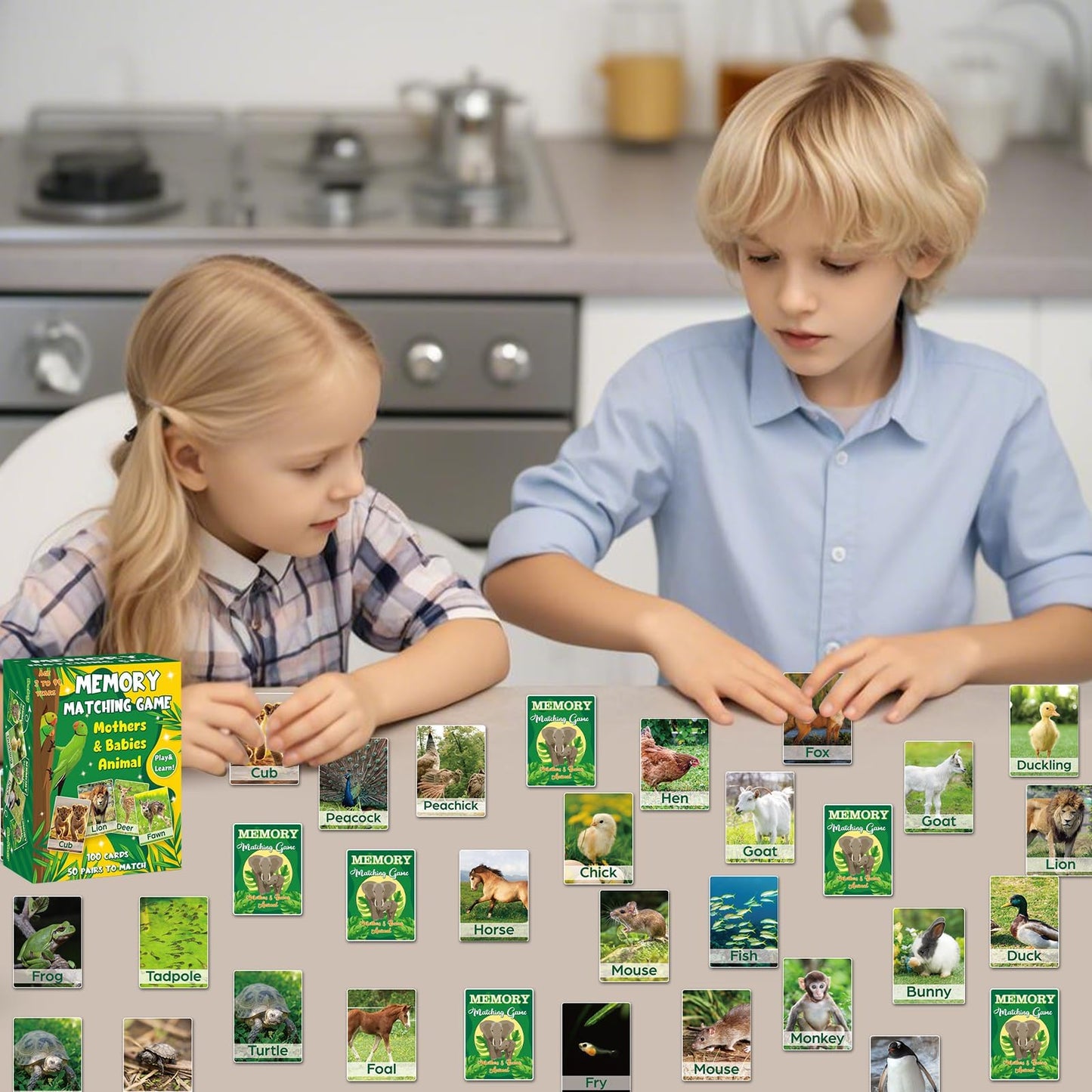 gisgfim 50 Pairs Memory Matching Game – Animal Memory Cards for Kids & Adults