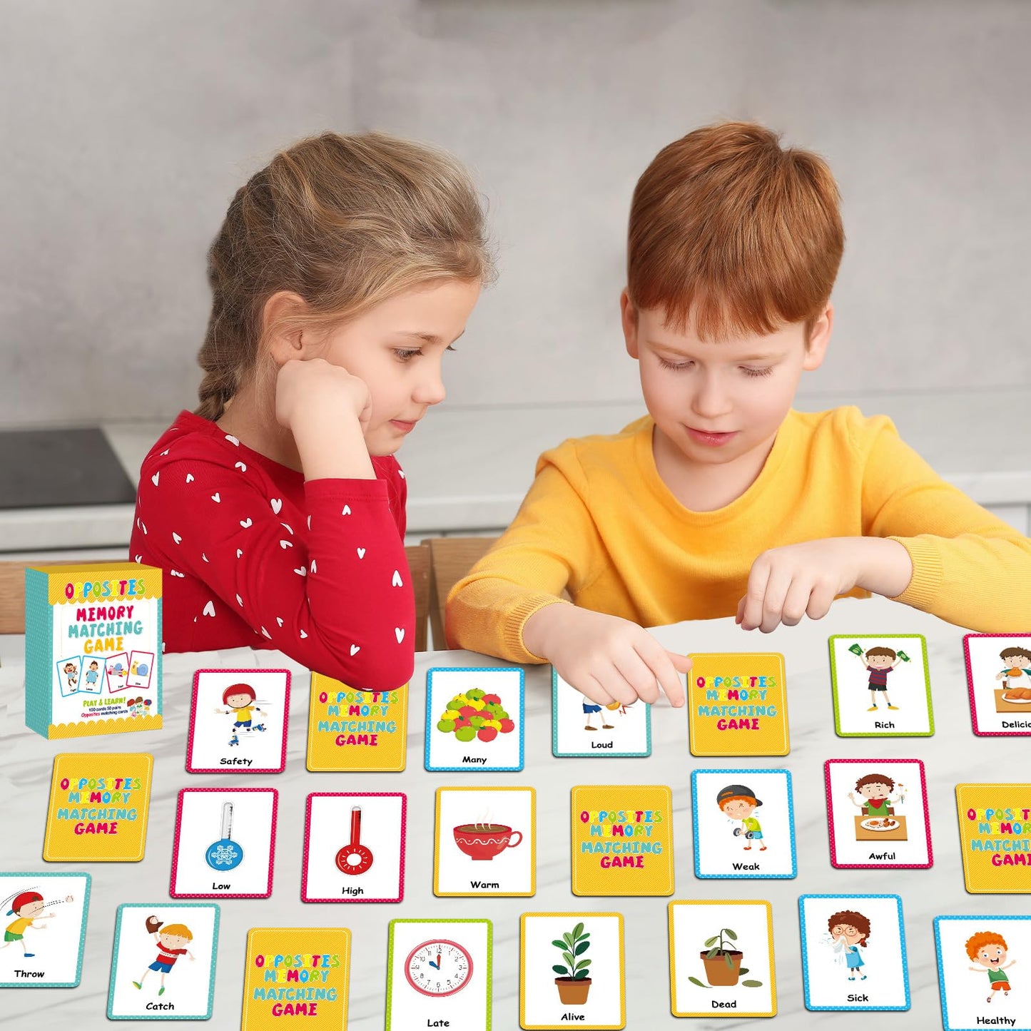 gisgfim 50 Pairs Opposites Memory Matching Game for Kids | Sight Words & Concentration, Ages 3-8