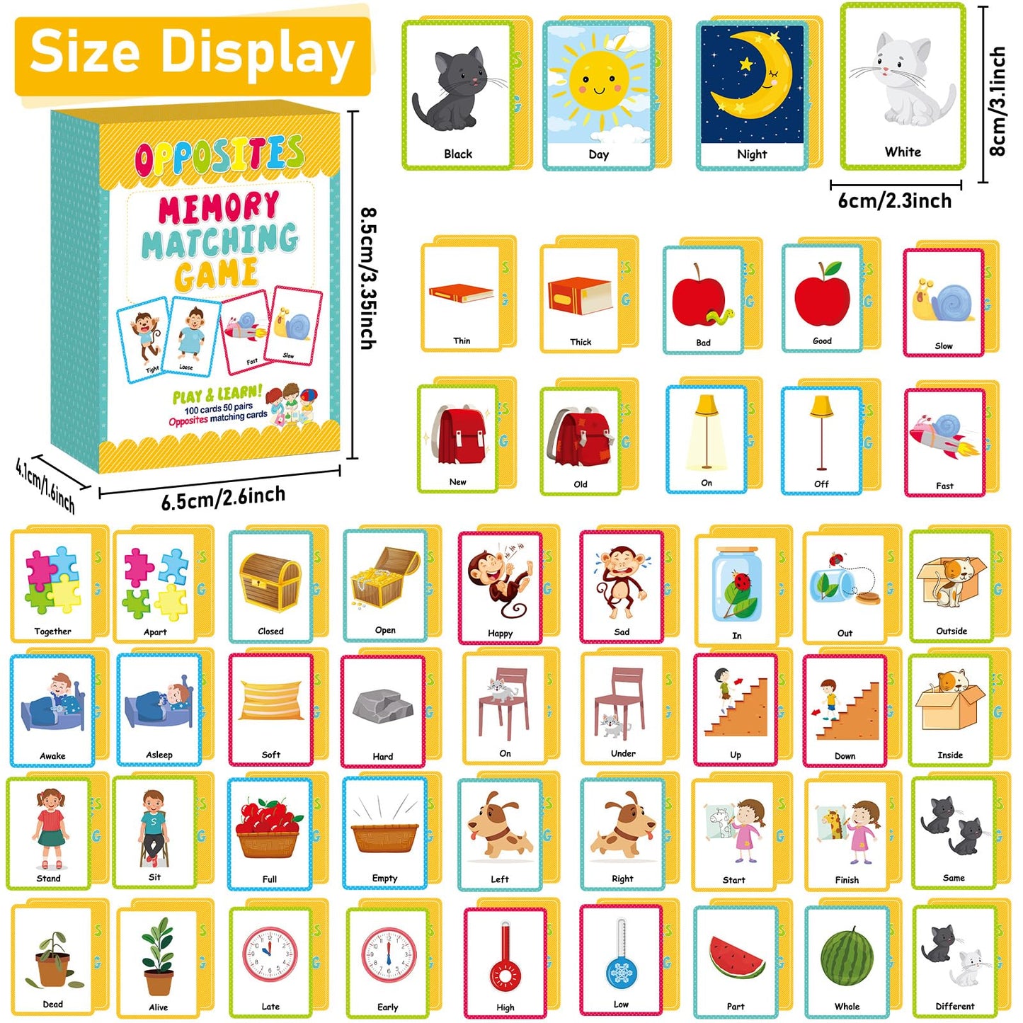 gisgfim 50 Pairs Opposites Memory Matching Game for Kids | Sight Words & Concentration, Ages 3-8