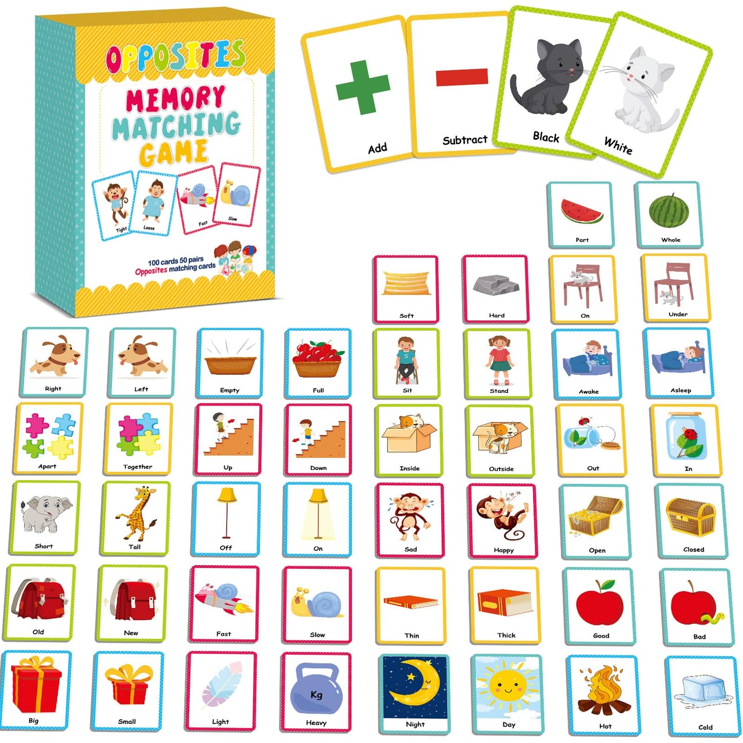 gisgfim 50 Pairs Opposites Memory Matching Game for Kids | Sight Words & Concentration, Ages 3-8