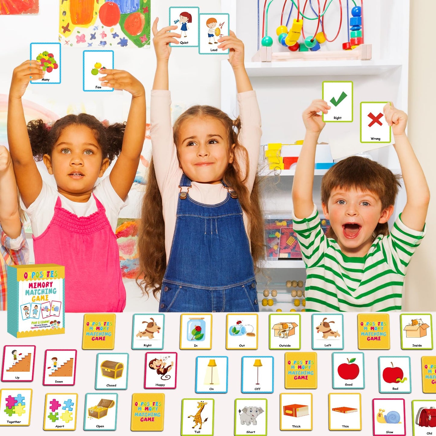 gisgfim 50 Pairs Opposites Memory Matching Game for Kids | Sight Words & Concentration, Ages 3-8