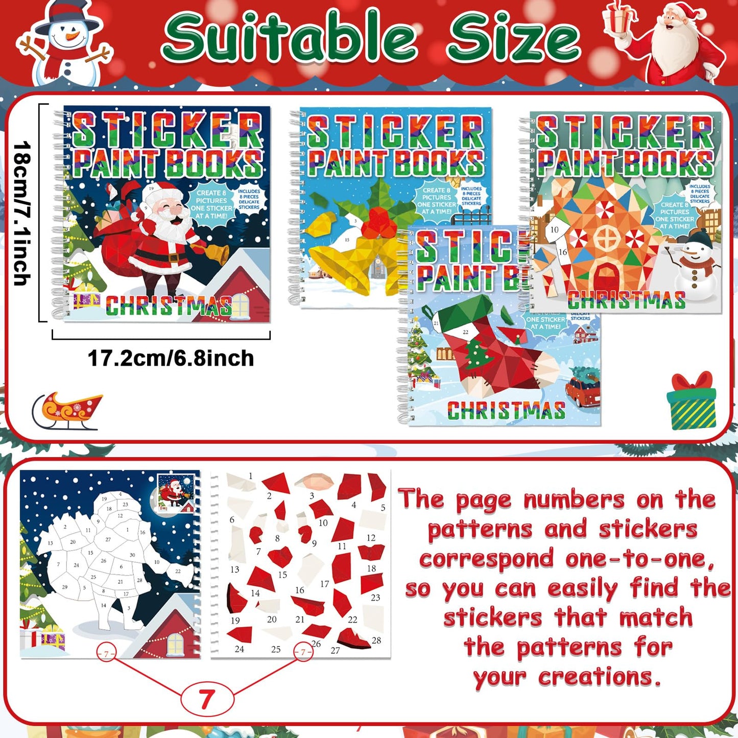 Gisgfim 4-Piece Christmas Sticker Paint Books by Number – 32 Festive Images