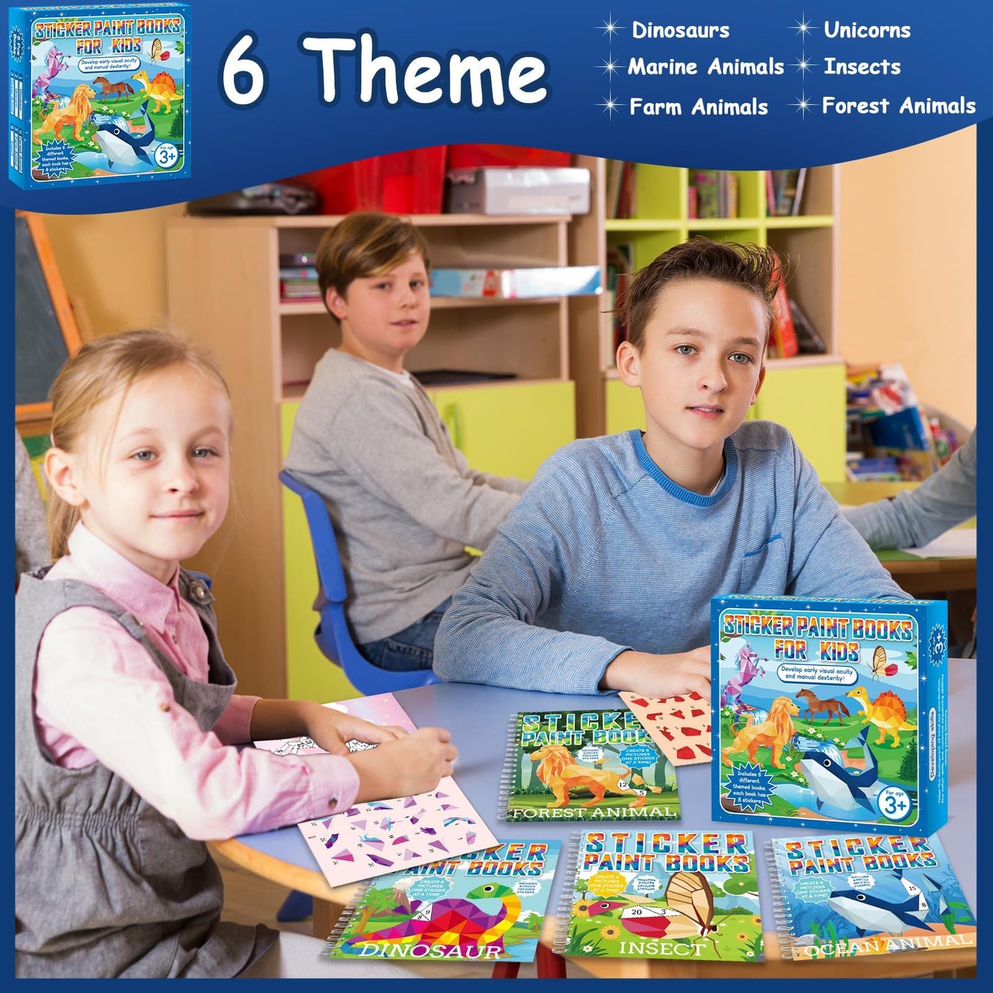 gisgfim 6 Pcs Paint by Sticker Books for Kids 4-8 — 48 Pictures