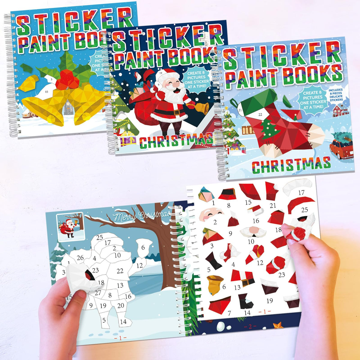 Gisgfim 4-Piece Christmas Sticker Paint Books by Number – 32 Festive Images