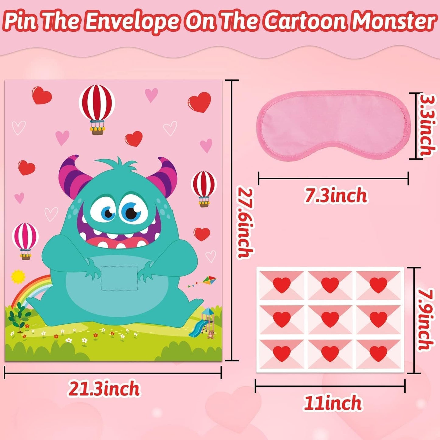 gisgfim Valentine Day Games for Kids – Pin The Heart on The Monster with 36 Heart Stickers