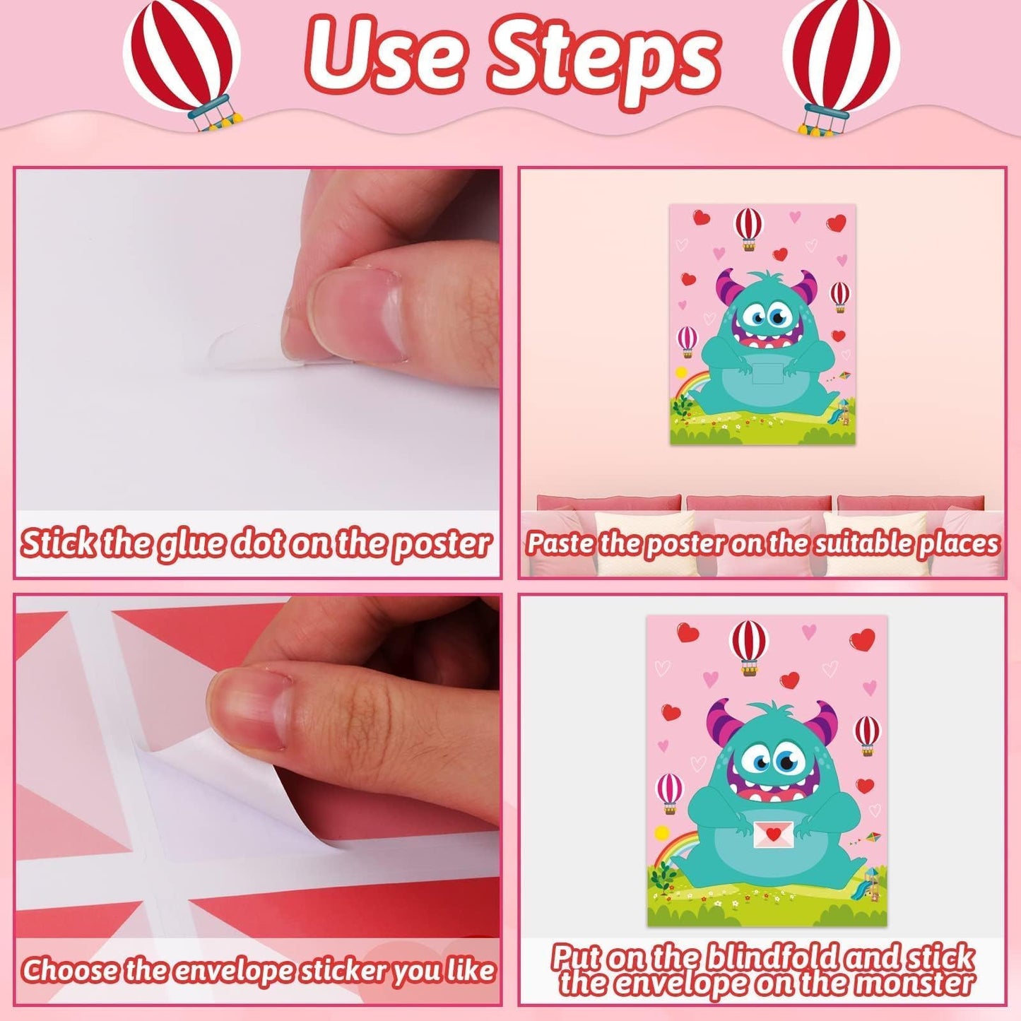 gisgfim Valentine Day Games for Kids – Pin The Heart on The Monster with 36 Heart Stickers