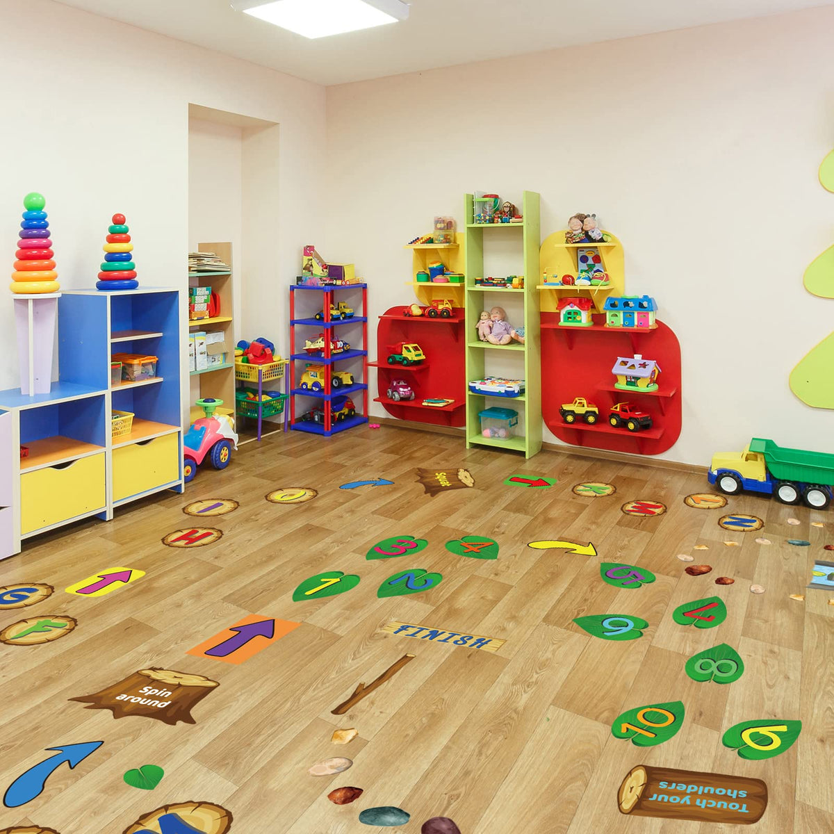 gisgfim 115-Piece Alphabet & Number Hopscotch Floor Decals - Jungle Theme for Room, Nursery & Classroom