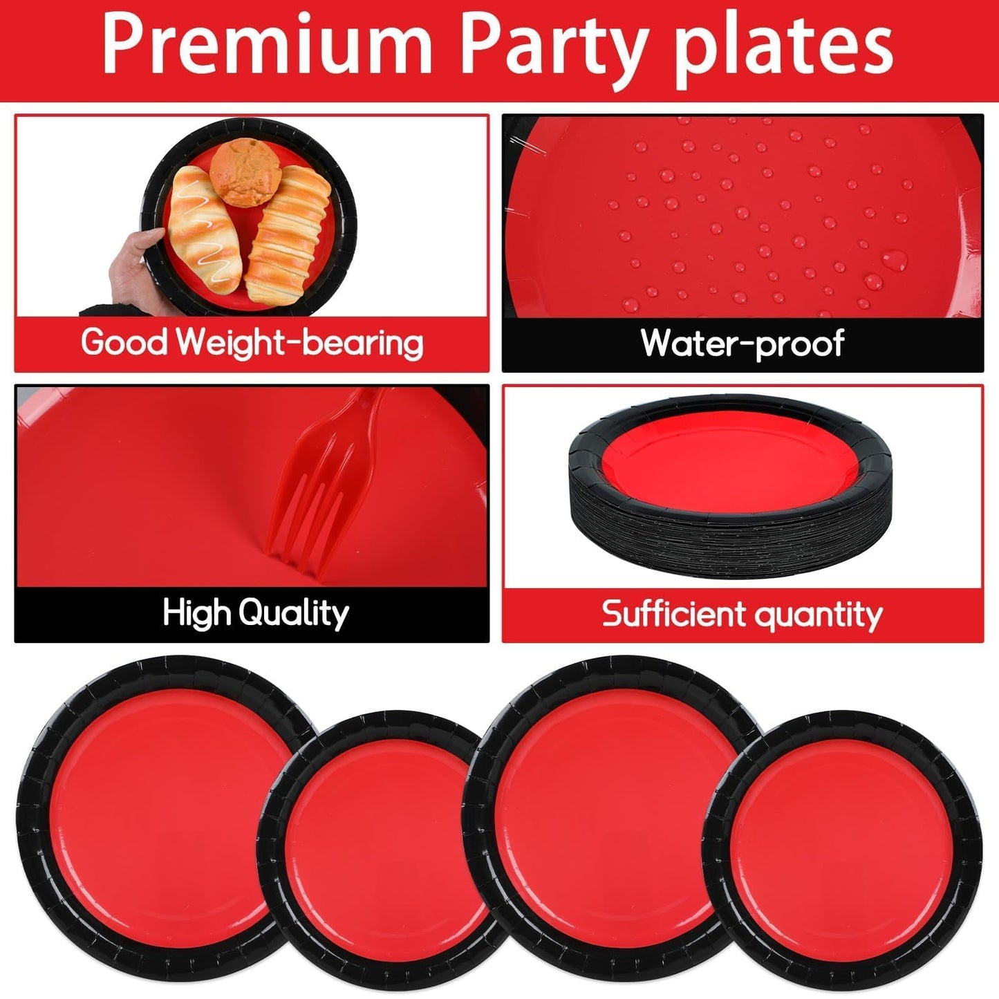 gisgfim 50 Guests Red & Black Party Supplies — 200Pcs Disposable Plates, Napkins & Forks