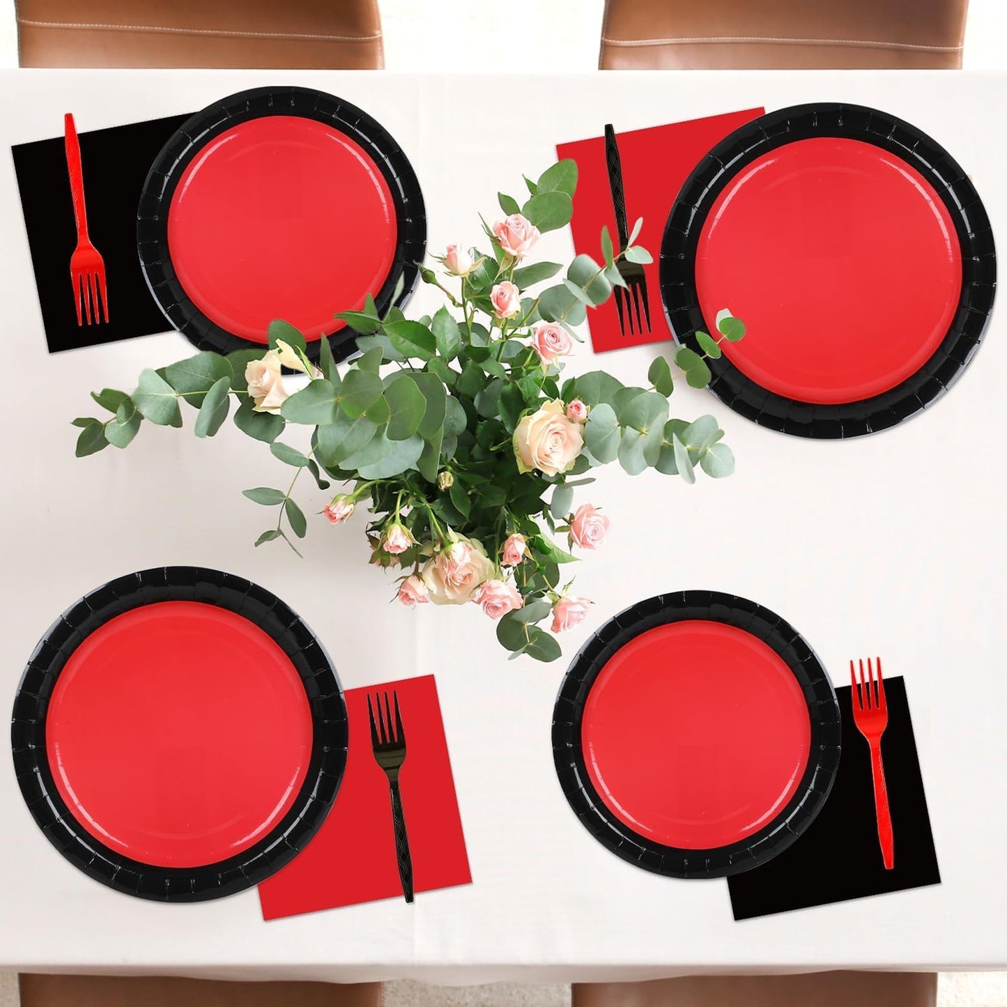 gisgfim 50 Guests Red & Black Party Supplies — 200Pcs Disposable Plates, Napkins & Forks