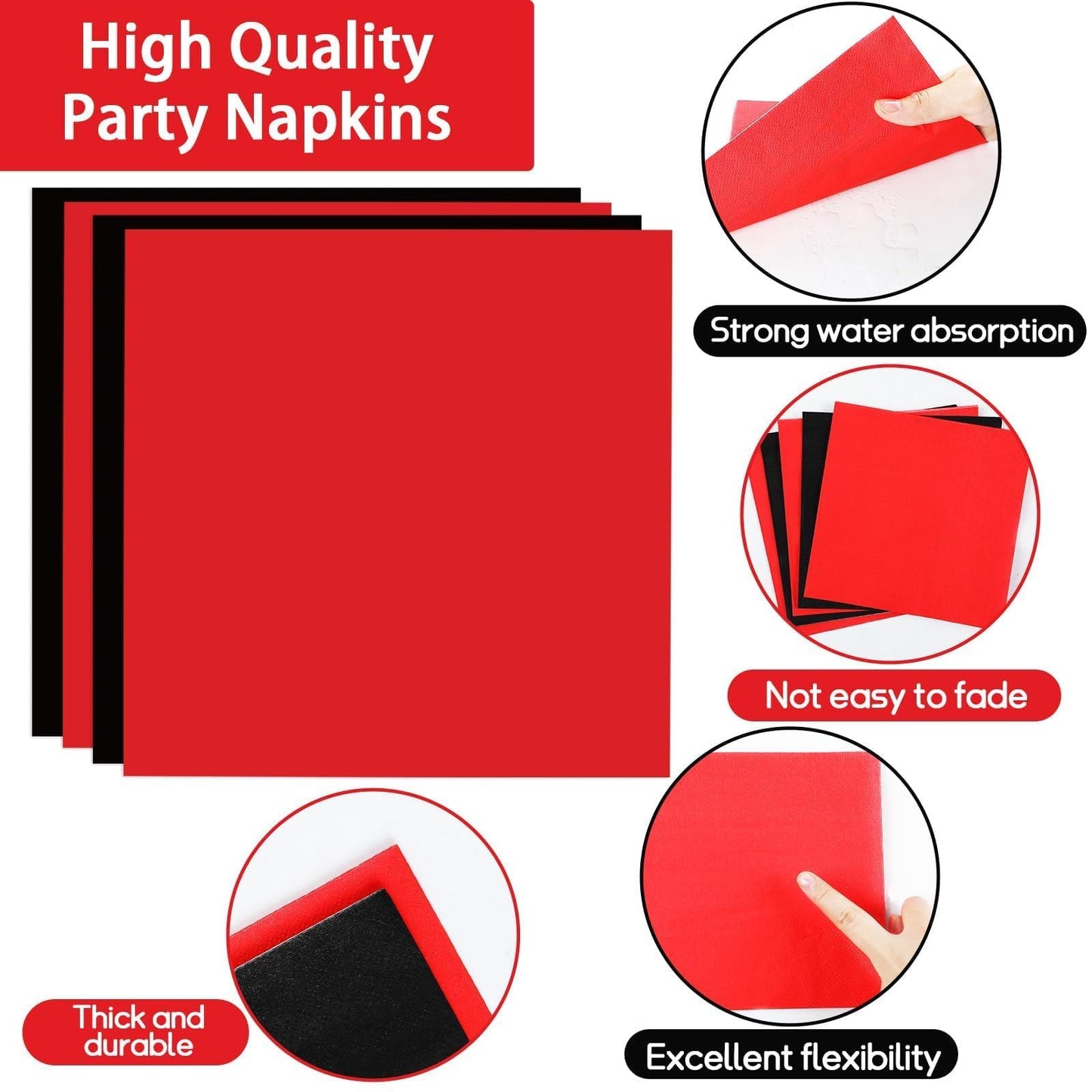 gisgfim 50 Guests Red & Black Party Supplies — 200Pcs Disposable Plates, Napkins & Forks