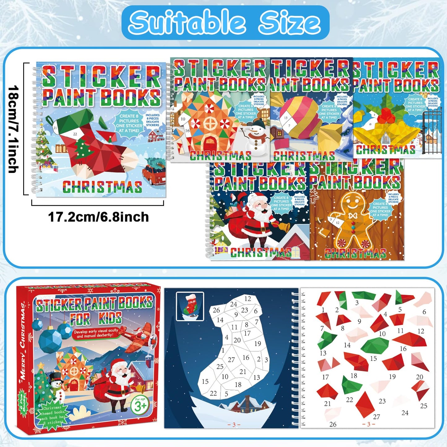 gisgfim 6-Pack Christmas Sticker Paint Books for Kids – 48 Pictures