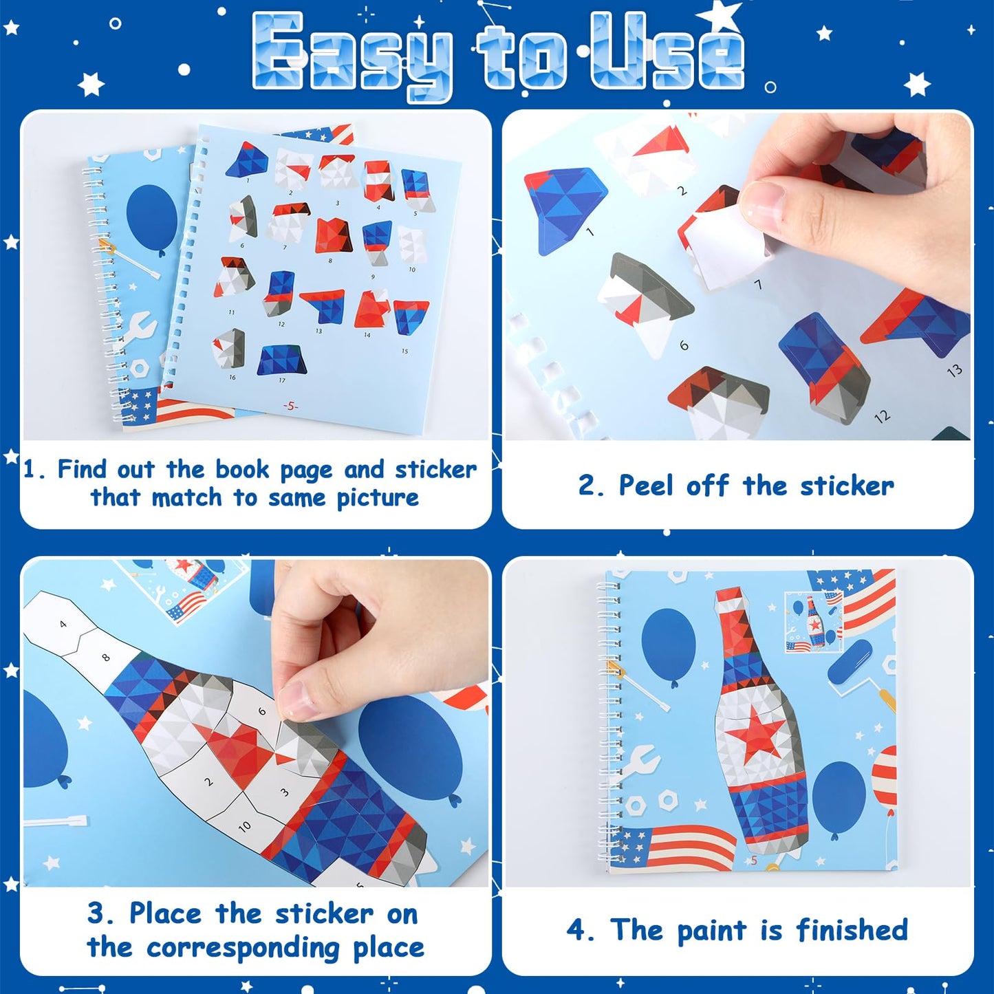 gisgfim 6pcs patriotic sticker books – sticker by number, 48 pictures for kids 4-8 | 4th of July & Memorial Day
