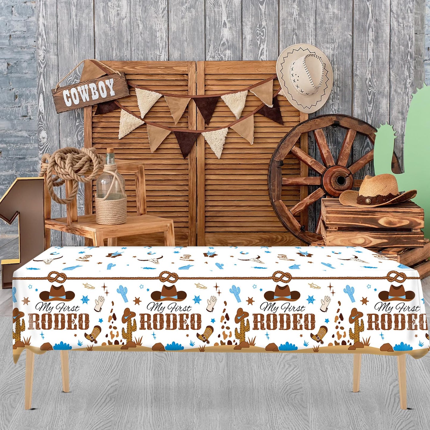 gisgfim 3 Pcs My First Rodeo Tablecloths – Blue Cowboy Party Supplies
