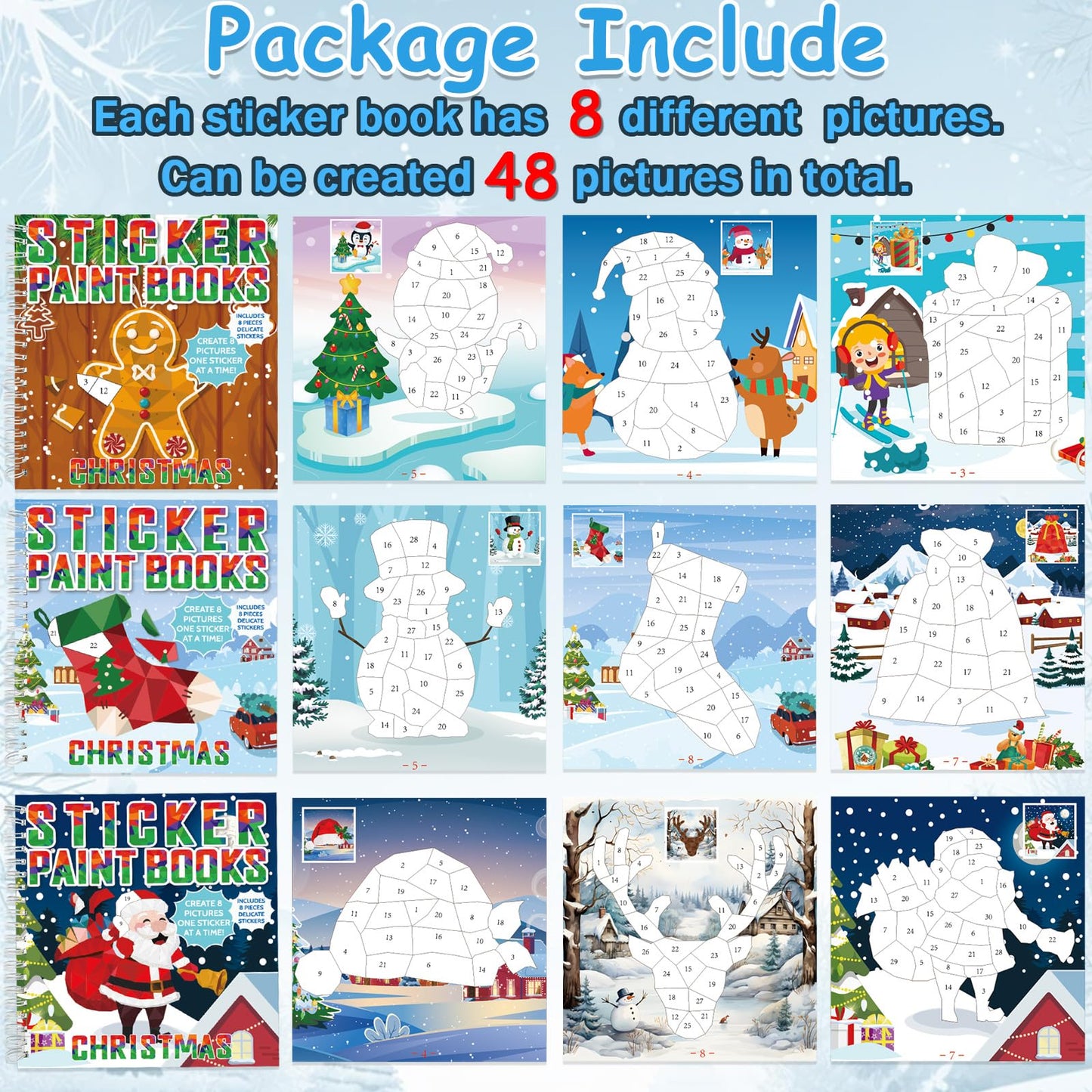 gisgfim 6-Pack Christmas Sticker Paint Books for Kids – 48 Pictures