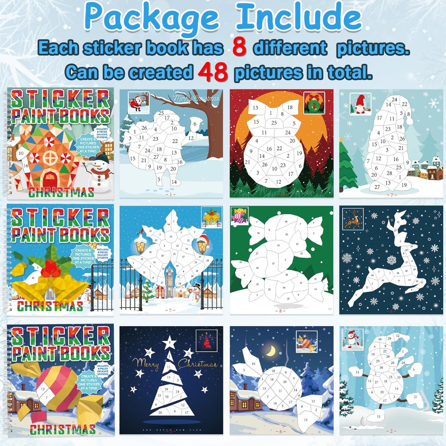 gisgfim 6-Pack Christmas Sticker Paint Books for Kids – 48 Pictures