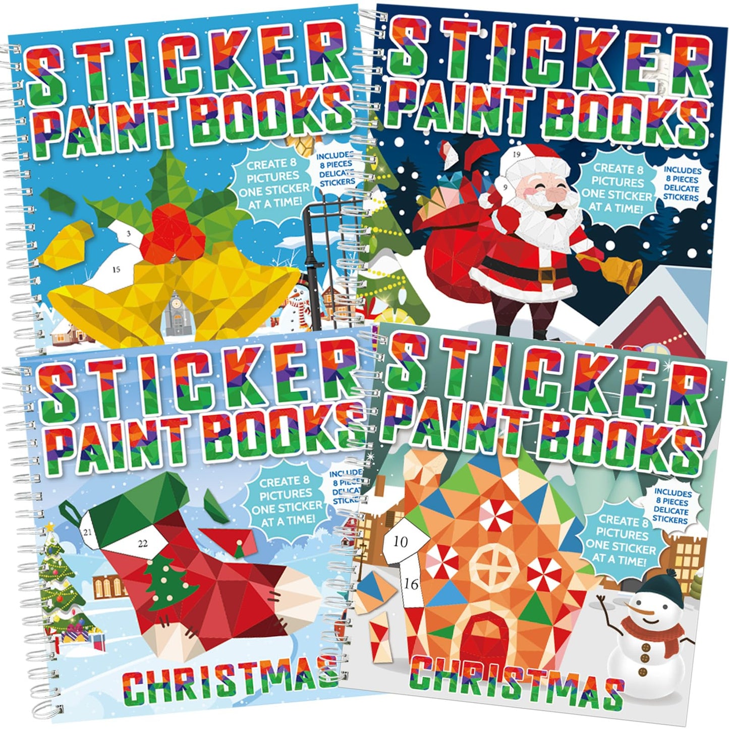 Gisgfim 4-Piece Christmas Sticker Paint Books by Number – 32 Festive Images