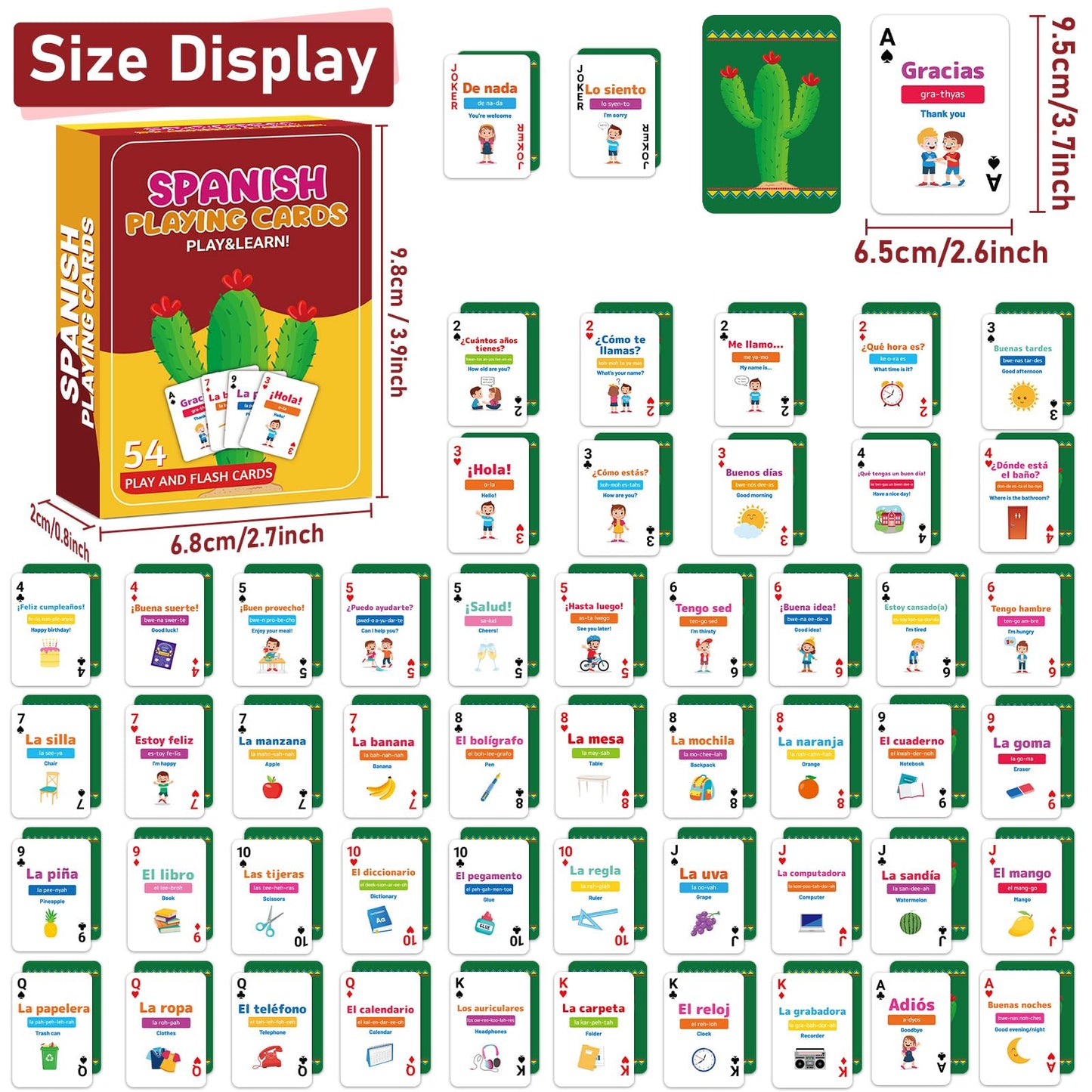 gisgfim 54 Spanish Playing Cards – Bilingual Phrases Flashcards for Beginners