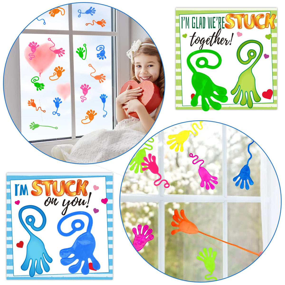 gisgfim 36-Pack Valentines Day Cards with Sticky Slappy Hands – Classroom Gift Set