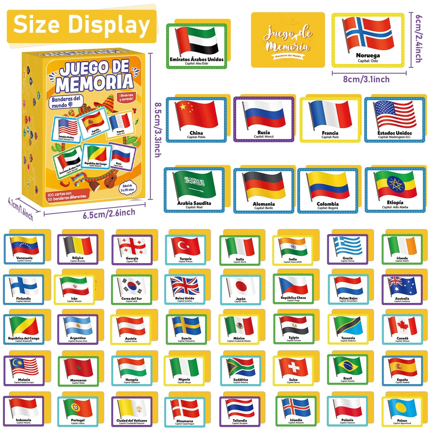 gisgfim Flags of the World Memory Game – 50 Pairs (Spanish Edition) for Kids & Adults