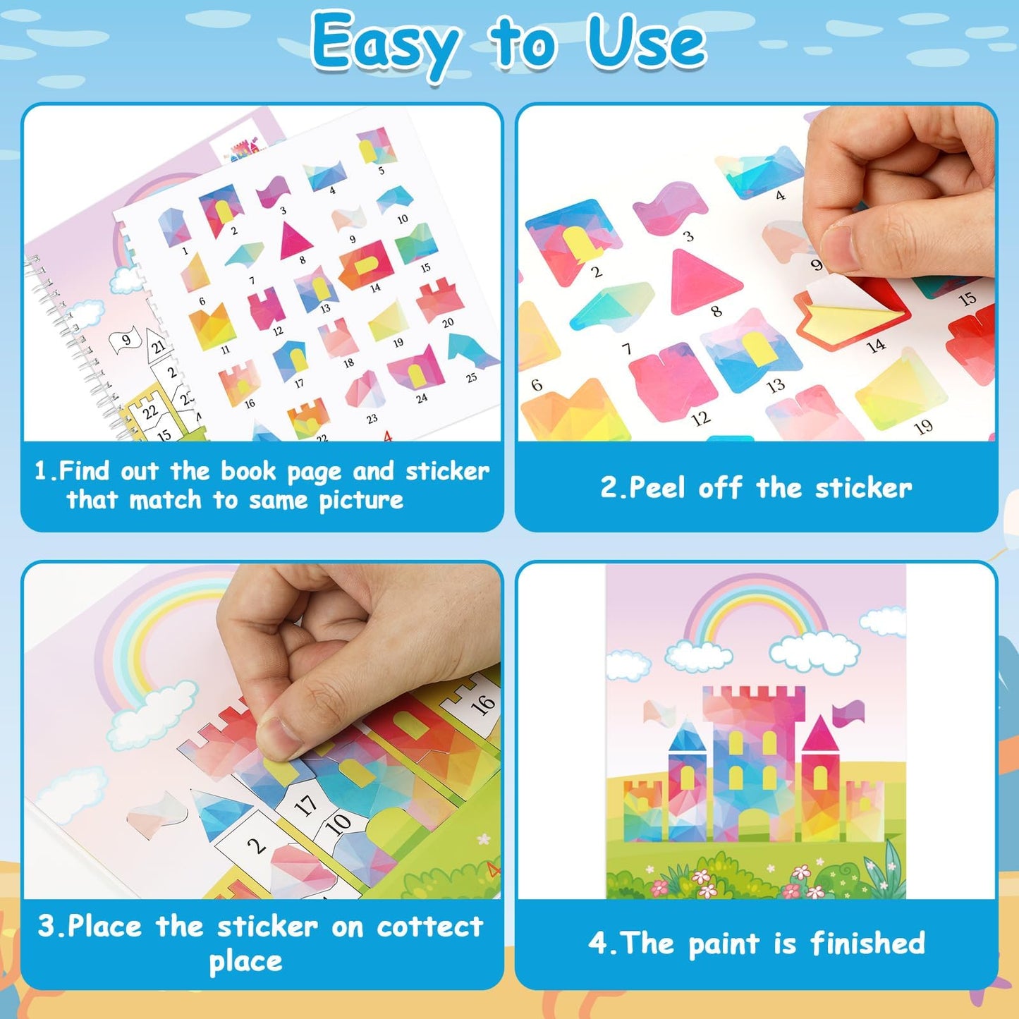 gisgfim 6 Pcs Paint by Sticker Books for Kids 4-8 — 48 Pictures