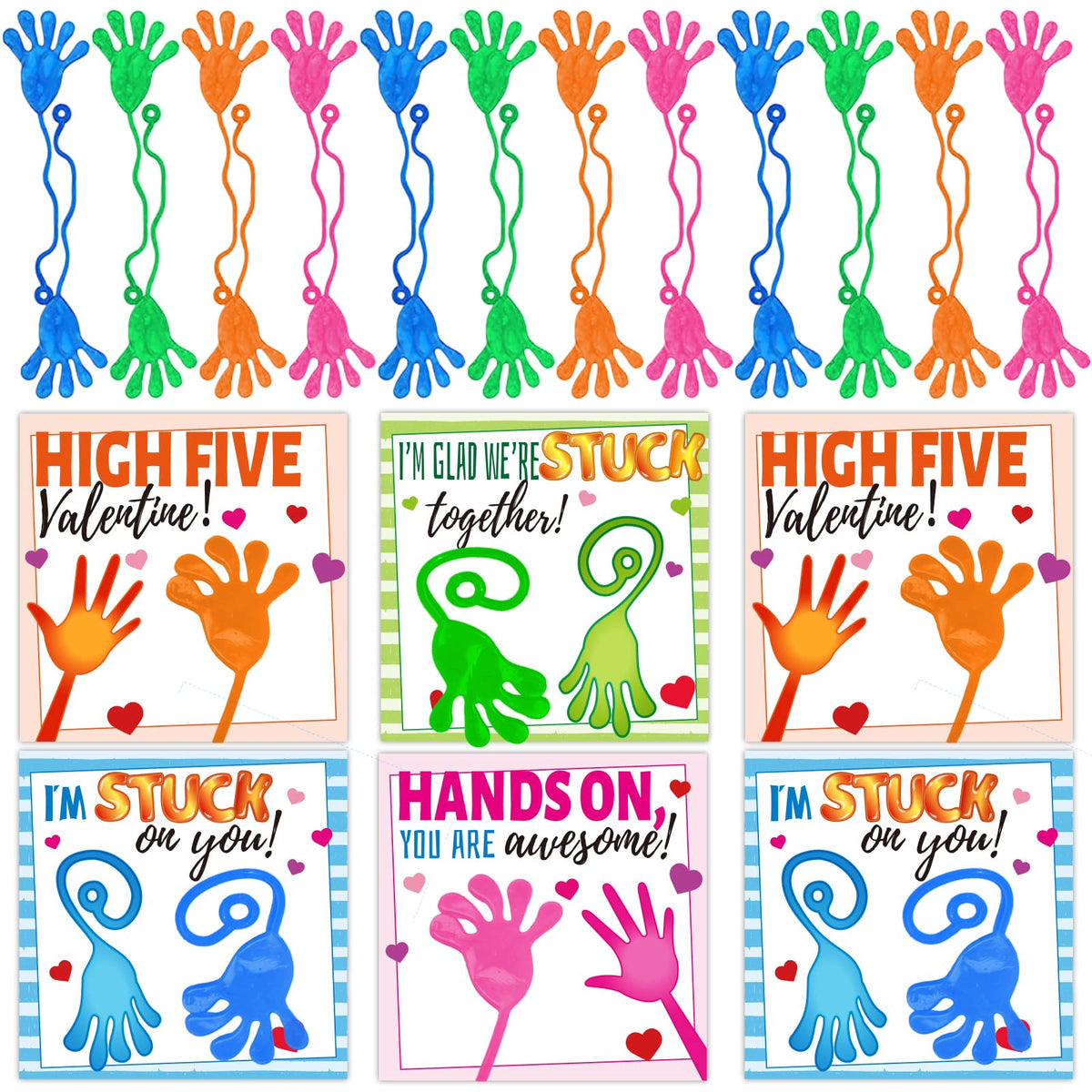 gisgfim 36-Pack Valentines Day Cards with Sticky Slappy Hands – Classroom Gift Set