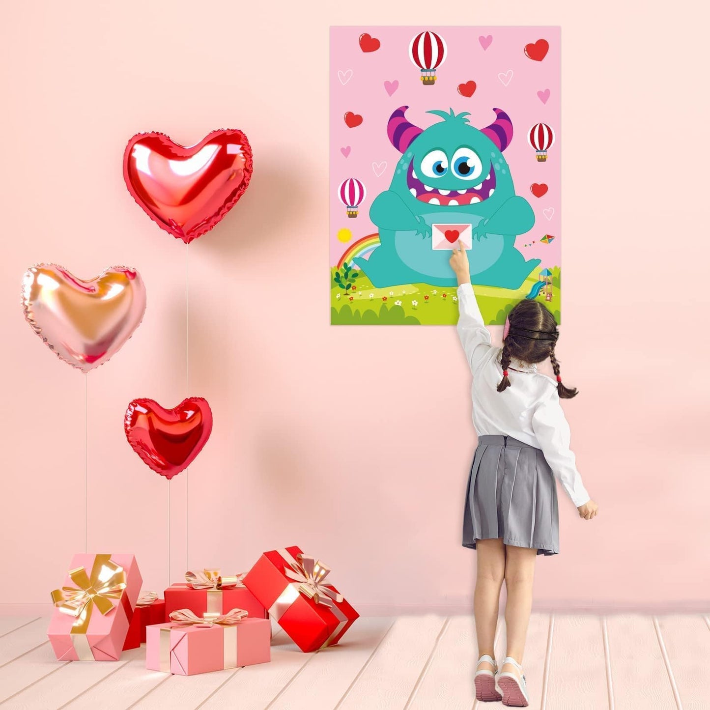 gisgfim Valentine Day Games for Kids – Pin The Heart on The Monster with 36 Heart Stickers