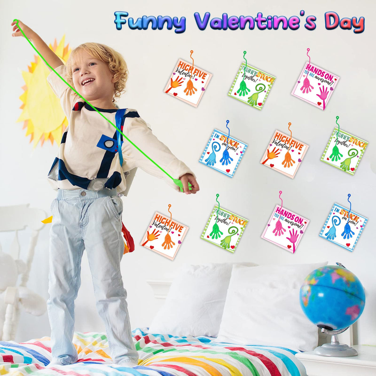 gisgfim 36-Pack Valentines Day Cards with Sticky Slappy Hands – Classroom Gift Set