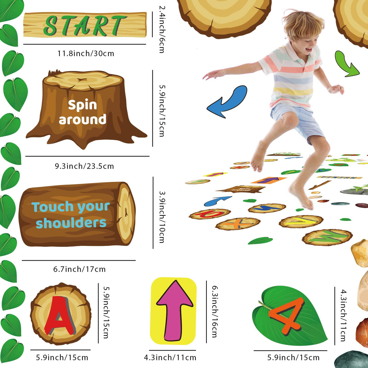 gisgfim 115-Piece Alphabet & Number Hopscotch Floor Decals - Jungle Theme for Room, Nursery & Classroom