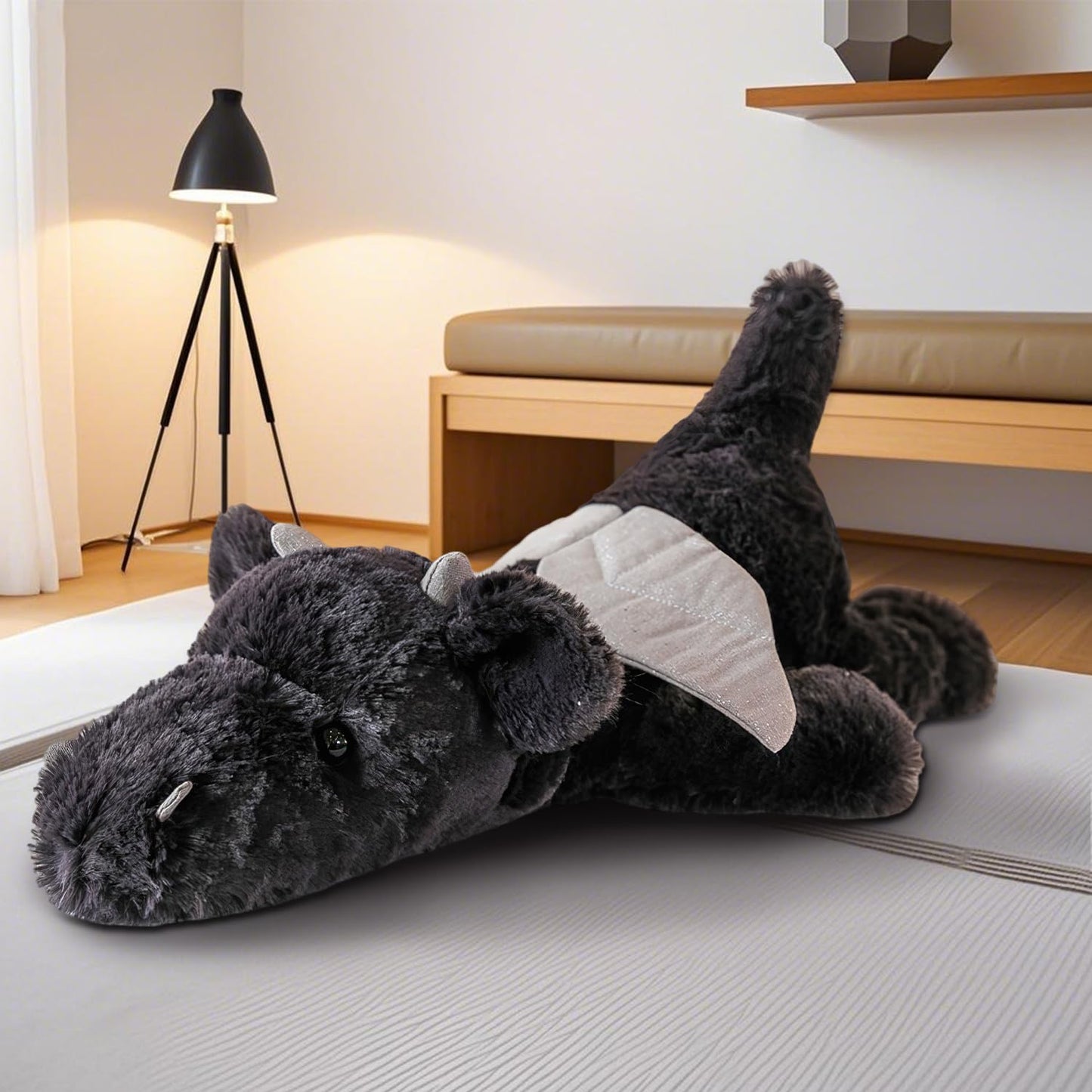 Gisqis 4-Pound Dragon Weighted Stuffed Animal | 23.6-Inch Giant Black Dragon Plush – Soft, Safe Comfort